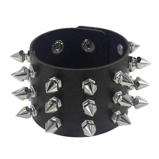 Imagem de Pulseira Gargantilha Punk de Couro PU Ajustável com Rebites e Spikes