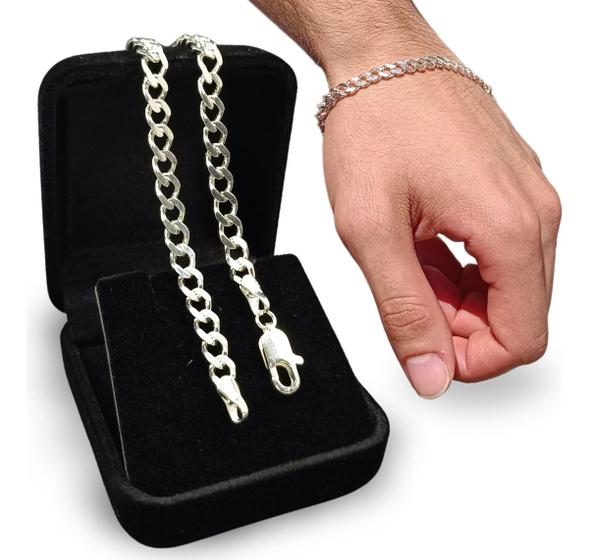Pulseira Grossa Masculina de Prata 925 Italiana 5mm Maciça 21cm Original Legítima Lei Menor preço em Pulseira Grossa Masculina de Prata 925 Italiana 5mm Maciça 21cm Original Legítima Lei