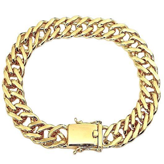 Imagem de Pulseira Groumet Elo Duplo com Fecho Gaveta Masculina 22cm Banhada a Ouro