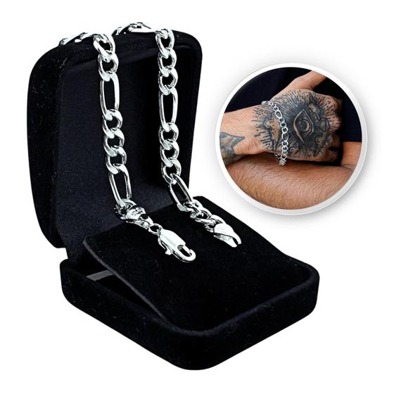 Imagem de Pulseira Grumet 3x1 7mm Prata 925 Masculina Grossa Legítima Original Escama de Peixe