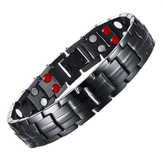 Imagem de Pulseira Hottime Prata com Filetes Dourado Magnetica - Fecho Oculto