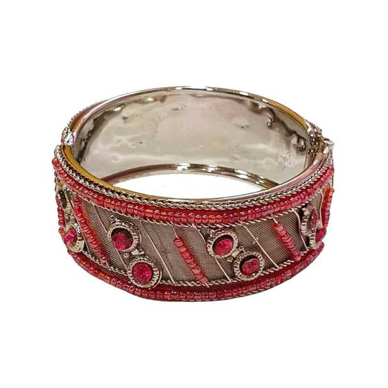 Imagem de Pulseira Indiana Em Metal Prateada Com Rosa (Modelo 4)