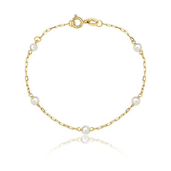 Imagem de Pulseira Infantil Bebê de Pérolas Naturais Em Ouro 18k Com Regulagem