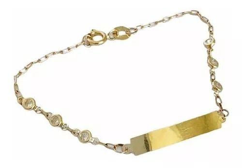 Imagem de Pulseira Infantil Chapinha Baby Com Zirconias Em Ouro 18k