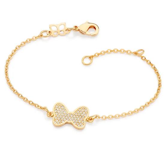 Imagem de Pulseira Infantil Coleção Disney Laço Da Minnie Rommanel Banhada Ouro 18k Com Zircônias