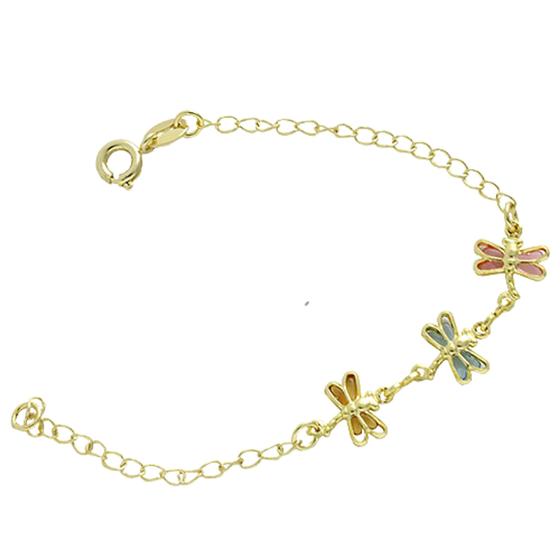 Imagem de Pulseira Infantil Com Libélulas Coloridas PRI Style Folheada A Ouro 18K Antialérgica