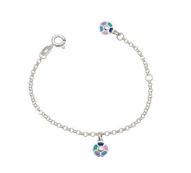 Imagem de Pulseira infantil de prata com rosinhas com resina