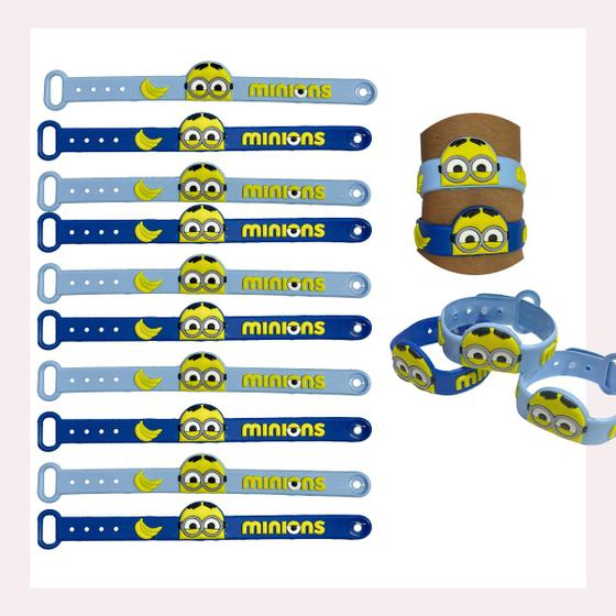 Imagem de Pulseira infantil minions para crianças emborrachada maleável e regulagem 12 unidades 