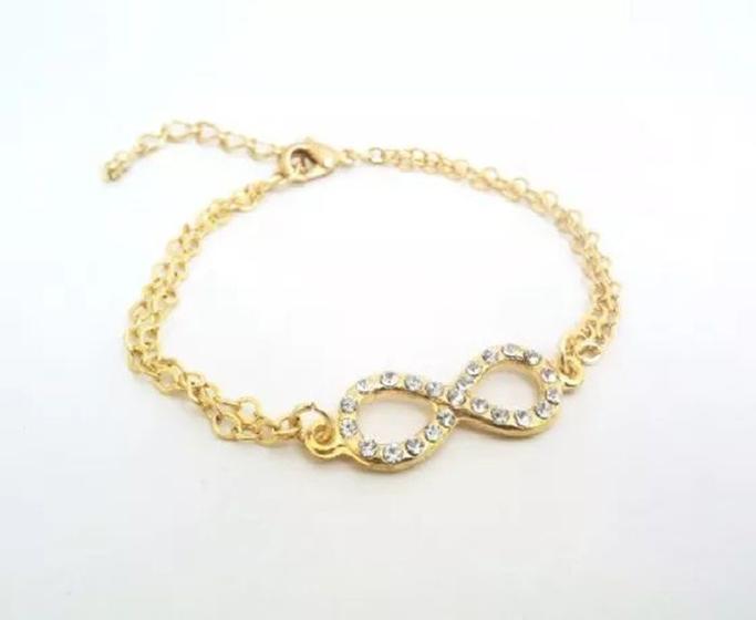 Imagem de Pulseira Infinito Strass Lembrancinha Folheado Ouro 18k