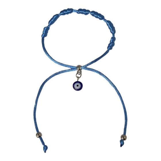 Imagem de Pulseira Kabbalah Olho Grego Cetim Azul 100% Original