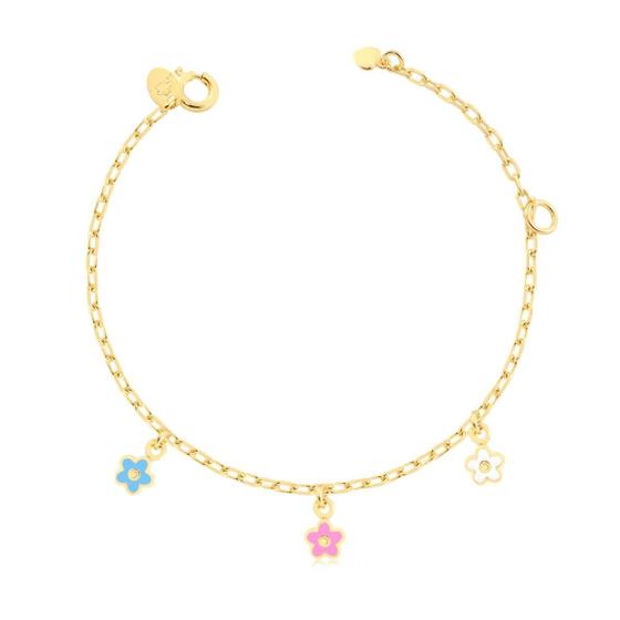 Imagem de Pulseira Kids Florzinhas Três Cores De Resina Folheado Dourada