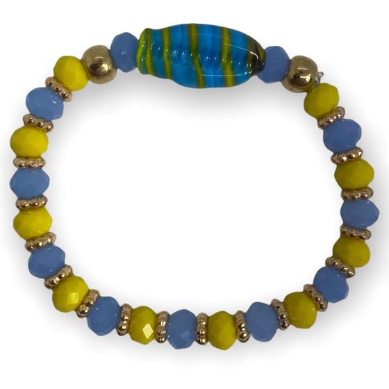 Imagem de Pulseira Logunedê Búzios Amarelo E ul Claro Cristal E