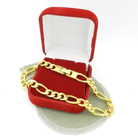 Imagem de Pulseira Masculina 23Cm 7Mm Largura Folheada Ouro Pl117