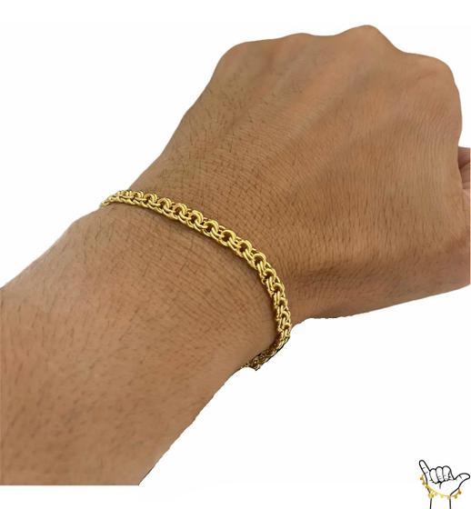 Imagem de Pulseira Masculina 5mm Friso Duplo Banhado A Ouro 18k Luxo