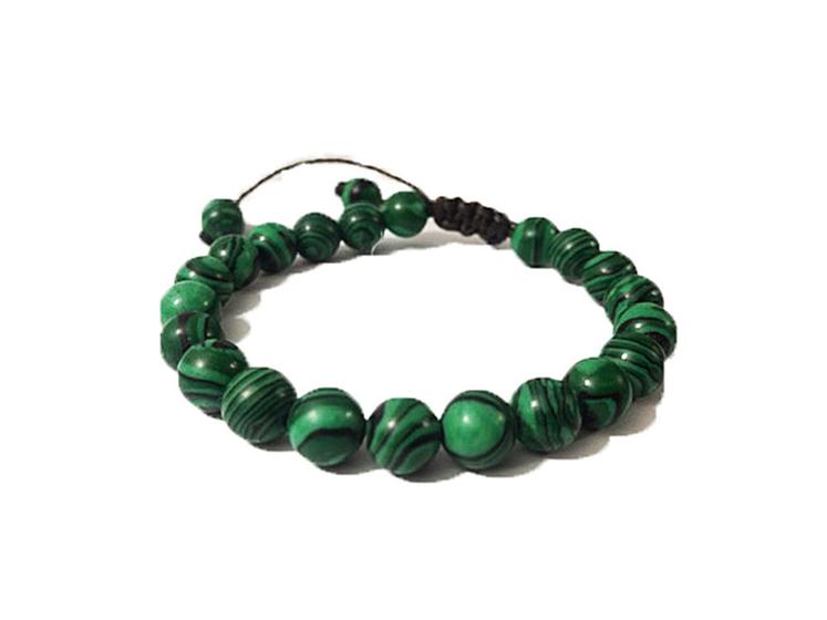 Imagem de Pulseira Masculina Bolinha Pedra Malaquita Verde 8Mm