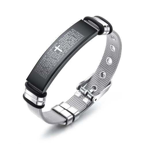 Imagem de Pulseira Masculina Bracelete Malha de Aço Oração Pai Nosso