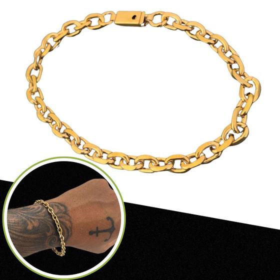 Imagem de Pulseira Masculina Cadeado 6mm Banhada Ouro 18k Fecho Gaveta