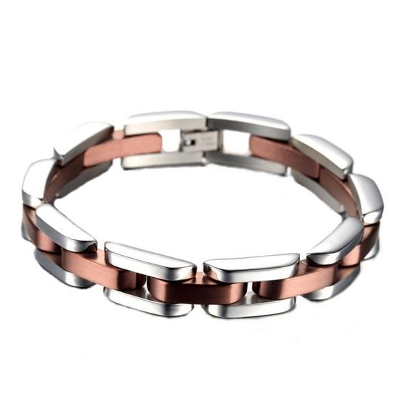Imagem de Pulseira Masculina de Aço com Filetes Rosé