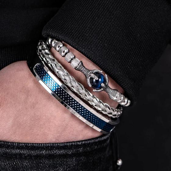 Imagem de Pulseira Masculina de Aço Inoxidável com Olho de Tigre - Design Luxuoso e Artesanal