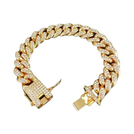 Imagem de Pulseira Masculina de Corrente Cubana com Strass e Cristais