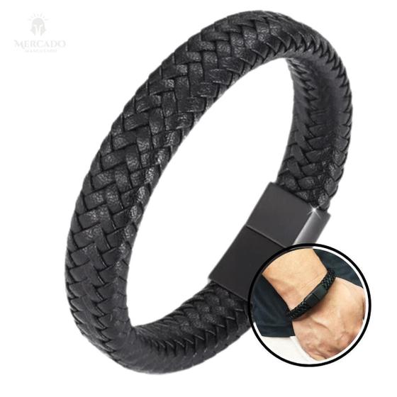 Imagem de Pulseira Masculina De Couro Trançado Com Fecho Magnético