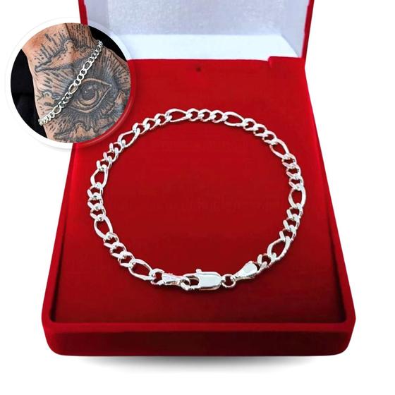 Imagem de Pulseira Masculina de Prata 925 Grumet Grossa 5mm 3x1 de 21cm Original Legítima Versátil