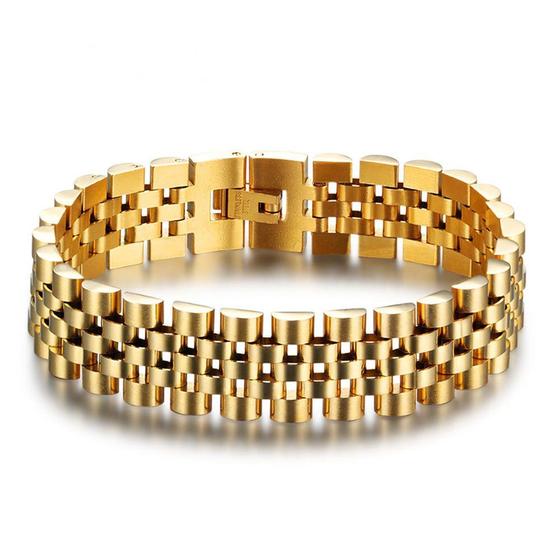 Imagem de Pulseira Masculina Dourada Bracelete Aço