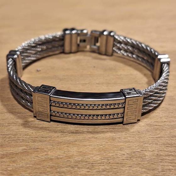 Imagem de Pulseira Masculina em Aço com Centro Trabalhado