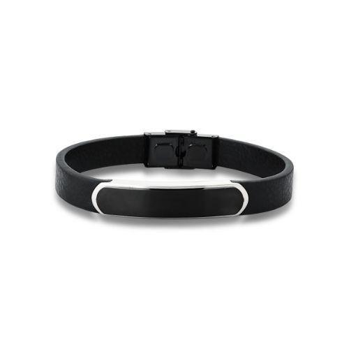 Imagem de Pulseira Masculina Em Material sintético Preto Placa Lisa Em Aço Preto