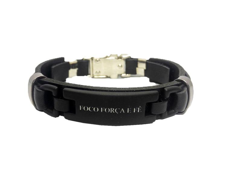 Imagem de Pulseira Masculina Foco Força e Fé Amuleto Negro Trava