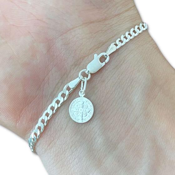 Imagem de Pulseira Masculina Grumet 3mm Pingente São Bento Prata 925