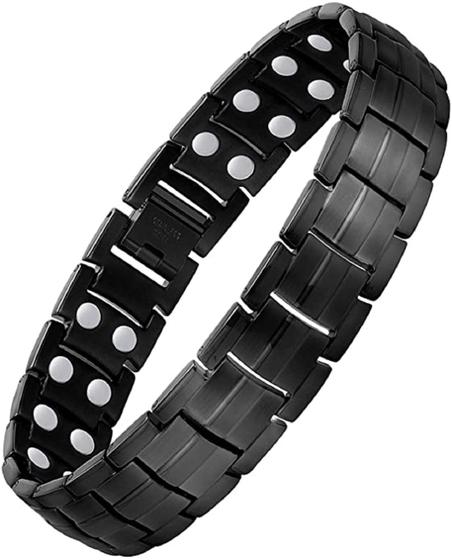 Imagem de Pulseira Masculina Magnética Preta  Aço Inox Homem Executivo