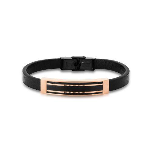 Imagem de Pulseira Masculina material sintético Preto E Placa Trabalhada Em Aço