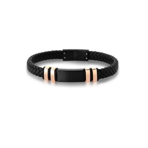 Imagem de Pulseira Masculina material sintético Trançado E Placa Negra E Aço Rosê