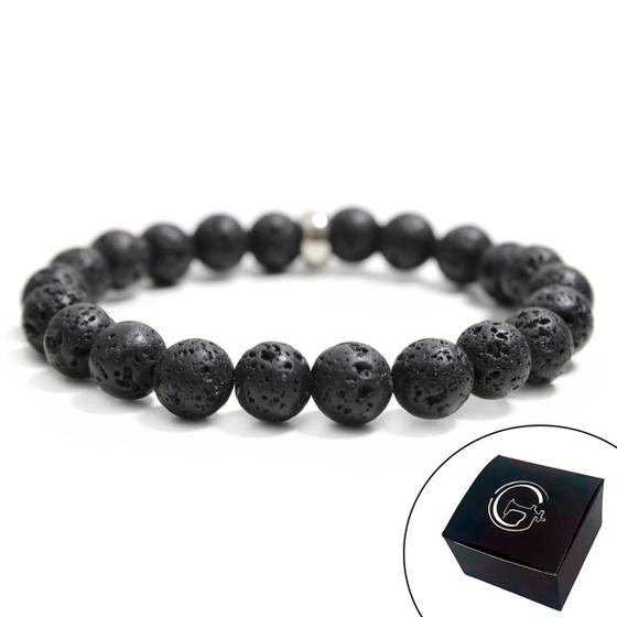 Imagem de Pulseira Masculina Pedra Lava Vulcânica Fogo Força Vigor