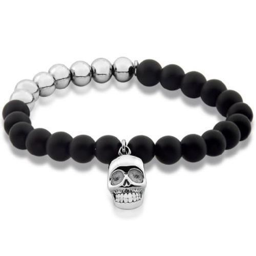 Imagem de Pulseira Masculina Pedras Vulcânicas Caveira Em Aço