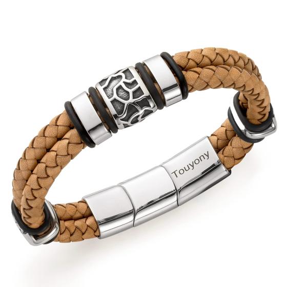 Imagem de Pulseira Masculina Touyony - Couro Trançado com Aço Inoxidável