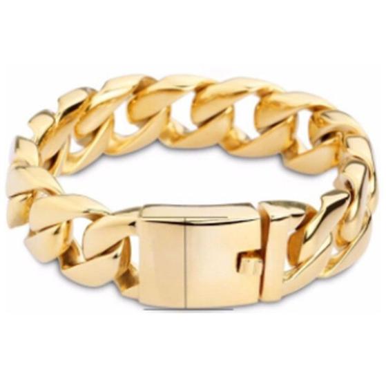 Imagem de Pulseira Masculinha 18k Banhada a Ouro 18k Grossa Brasileira