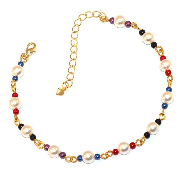 Imagem de Pulseira Miçangas Colorida Pérolas Folheado Ouro 18k