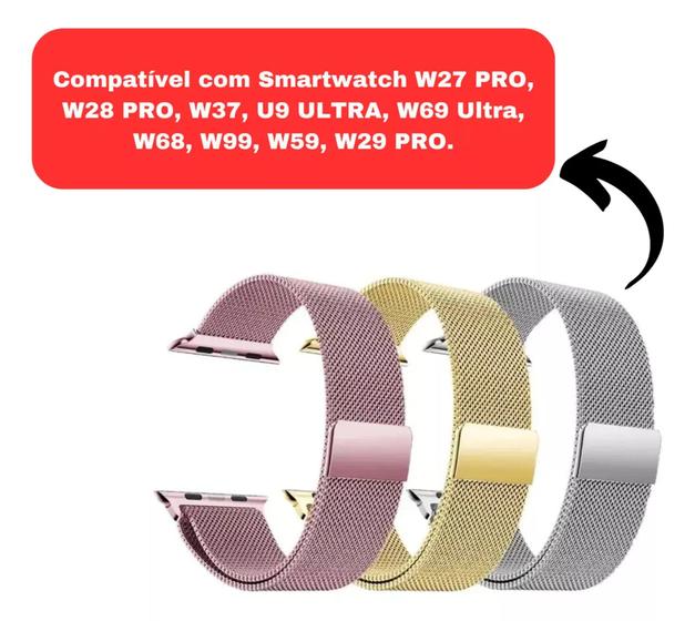 Imagem de Pulseira Milanesa Aço Para Smartwatch W69 Ultra W68 W99 + W59 W29 Pro  42/44/45/49mm