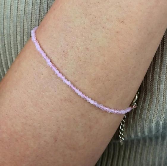 Imagem de Pulseira Minimalista Facetada de Cristal de Quartzo Rosa com Fecho de Prata 925 - Amor e Ternura