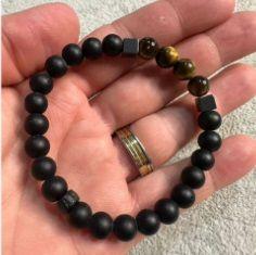 Imagem de Pulseira Murano Italiano + Pedra Olho de Tigre 8mm Natural +Pedra Hematita Quadrada Lapidada Nobre - PUL04