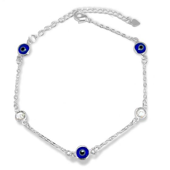 Imagem de Pulseira Olho Grego Azul Tradicional e Zirconia Banhada a Prata Semijoia