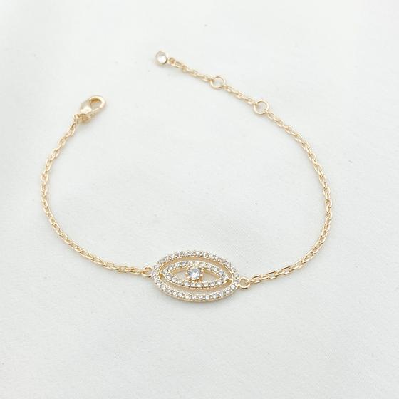 Imagem de Pulseira olho grego cravejado banhado a ouro 18k