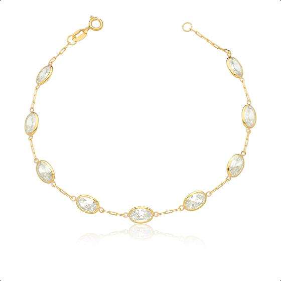 Imagem de Pulseira Ouro 18k 750 Com Pedras Ovais 7mm 19cm