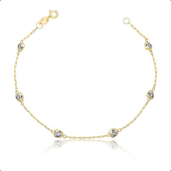 Imagem de Pulseira Ouro 18k 750 Com Pedras Zircônias Coração 4mm - 18cm Branco