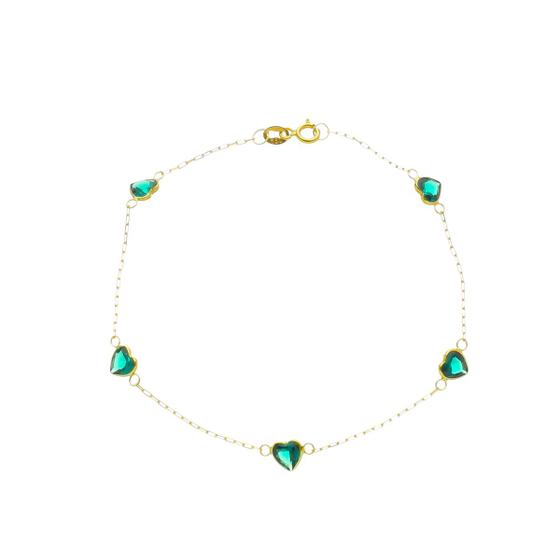 Imagem de Pulseira Ouro 18k Feminina Coração Verde De Zircônia