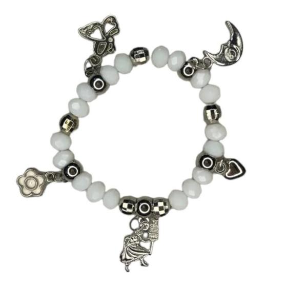 Pulseira Oxalá Branco Luxo 5 Pingentes Cristal E Silicone - Lua Mística - 100% Original - Loja Oficial Imagem de Pulseira Oxalá Branco Luxo 5 Pingentes Cristal E Silicone