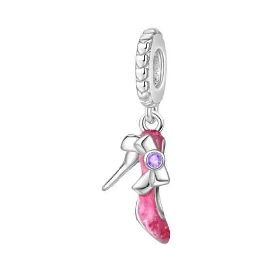 Imagem de Pulseira Pandora com Pingentes de Rosa, Espelho Mágico e Anjo - Banhada a Prata 925