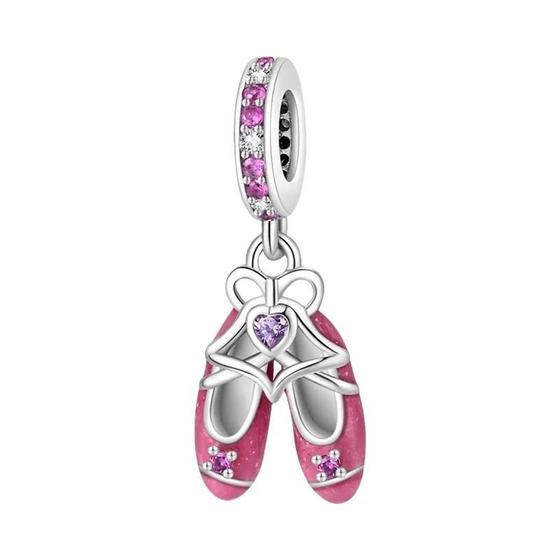 Imagem de Pulseira Pandora com Pingentes de Rosa, Espelho Mágico e Anjo - Banhada a Prata 925